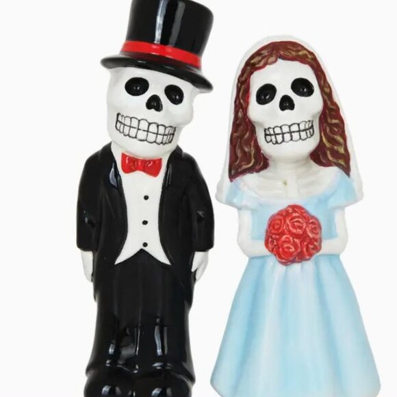 NEW in box- LOVE NEVER DIES SALT & PEPPER SHAKERS CERAMIC BOXED SET - Picture 1 of 1